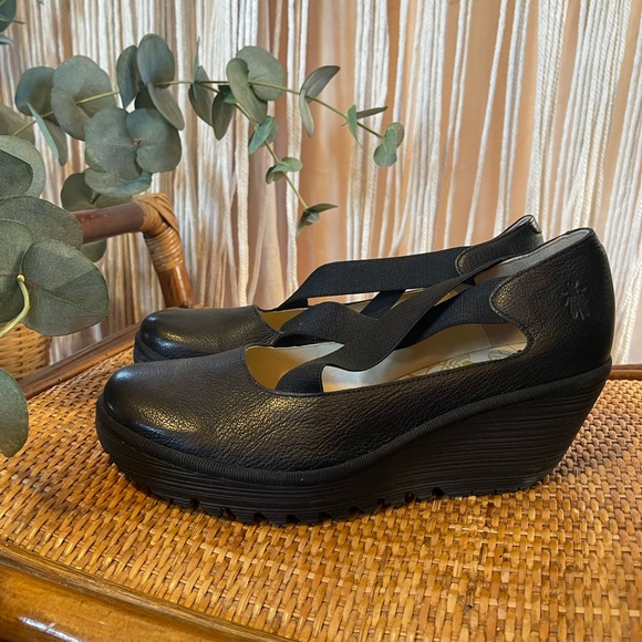 Fly London Black Wedge Shoes with Elastic Straps US size 10 Europe size 42 US 10 - Picture 5 of 16